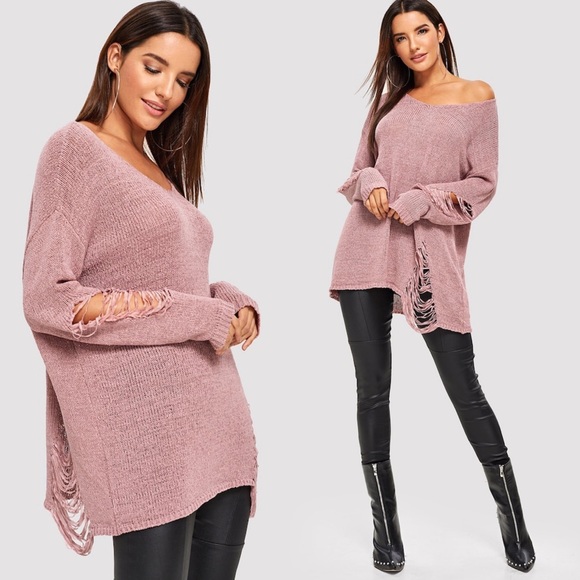 WILA Sweaters - Distressed ripped sweater pink oversized